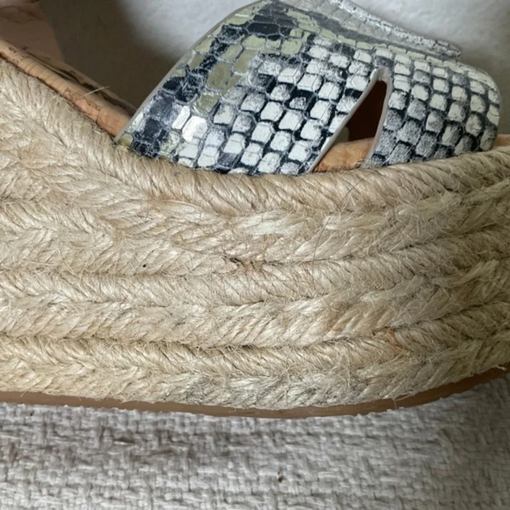 Sam‎ Edelman Maura Snakeskin Platform Wedge Espadrille Sandals White Black 6M